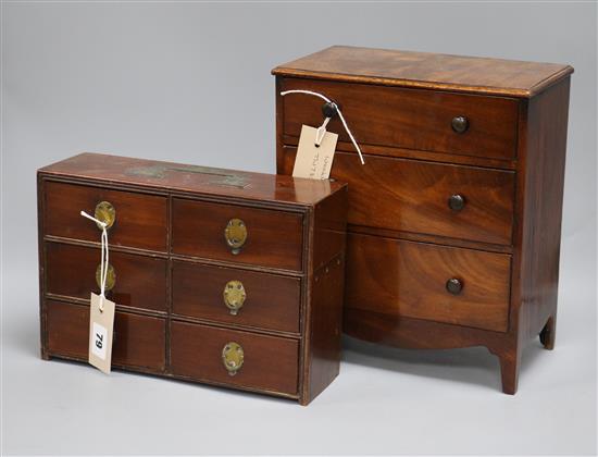 A 19th century miniature mahogany three-drawer chest and a similar six-drawer military chest tallest 28cm high x 24cm wide
